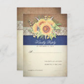 Rustieke Zonnebloemen Burlap Navy Wedding RSVP (Voorkant / Achterkant)