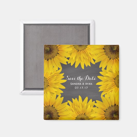 Rustieke Zonnebloemen Chalkboard Save the Date Bru Magneet (Voorkant / Achterkant)