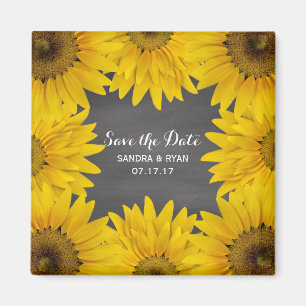 Rustieke Zonnebloemen Chalkboard Save the Date Bru Magneet