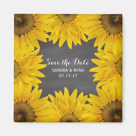Rustieke Zonnebloemen Chalkboard Save the Date Bru Magneet (Voorkant)