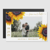 Rustieke zonnebloemen chic script save date bruilo magnetische uitnodiging (Voorkant / Achterkant)