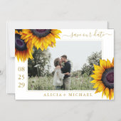 Rustieke zonnebloemen chic script save date bruilo magnetische uitnodiging (Voorkant)