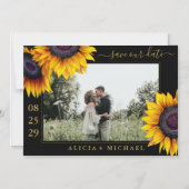 Rustieke zonnebloemen chic script save date bruilo magnetische uitnodiging (Voorkant)