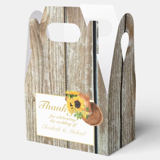 Rustieke Zonnebloemen Cowboy Pet Landschuur Wester Bedankdoosjes (Geopend)