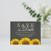 Rustieke zonnebloemen Elegant krijtbord Save the D Aankondigingskaart (Staand voorkant)