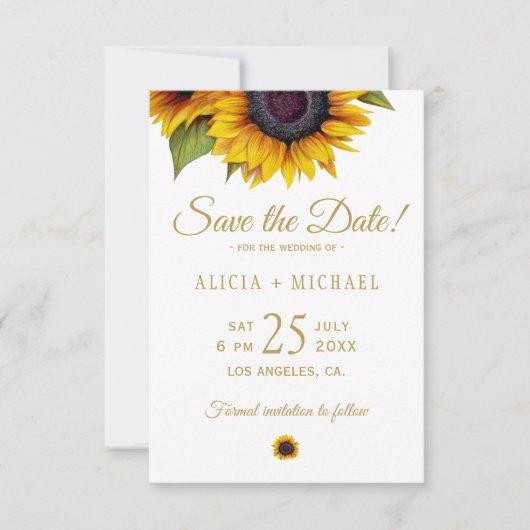Rustieke zonnebloemen elegante save the date bruil (Voorkant)