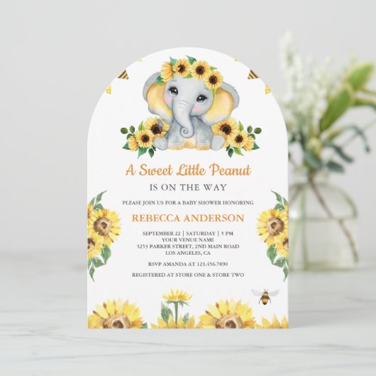 Rustieke Zonnebloemen Elephant Arch Baby shower Kaart (Staand voorkant)