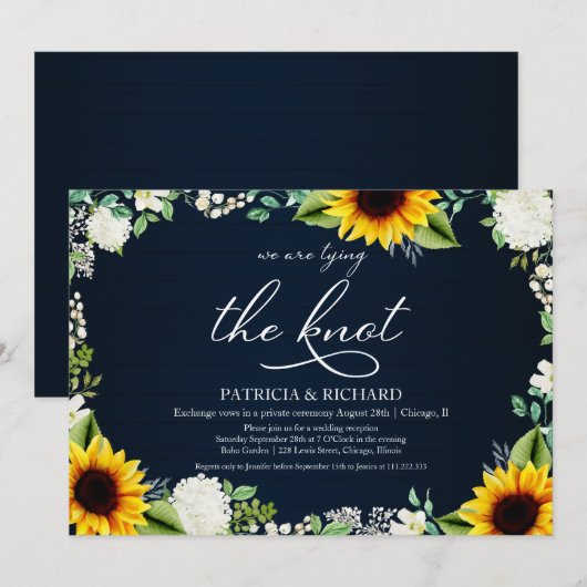 Rustieke Zonnebloemen Elopement Receptie Kaart (Voorkant / Achterkant)