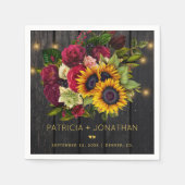 Rustieke zonnebloemen en bordeaux rozen houten bru servet (Voorkant)