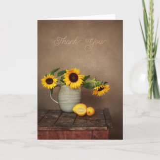 Rustieke zonnebloemen en citroenen bedankkaart