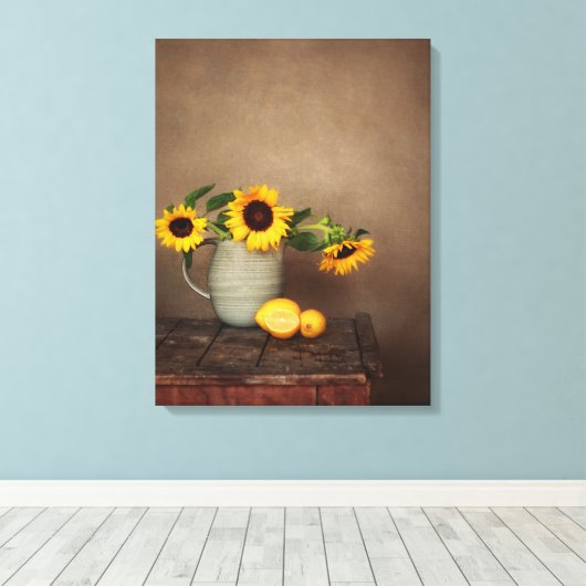 Rustieke zonnebloemen en citroenen canvas afdruk (Insitu (Houten vloer))