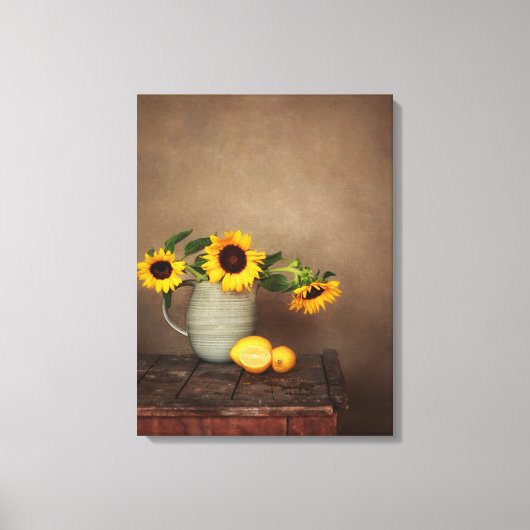 Rustieke zonnebloemen en citroenen canvas afdruk (Voorkant)