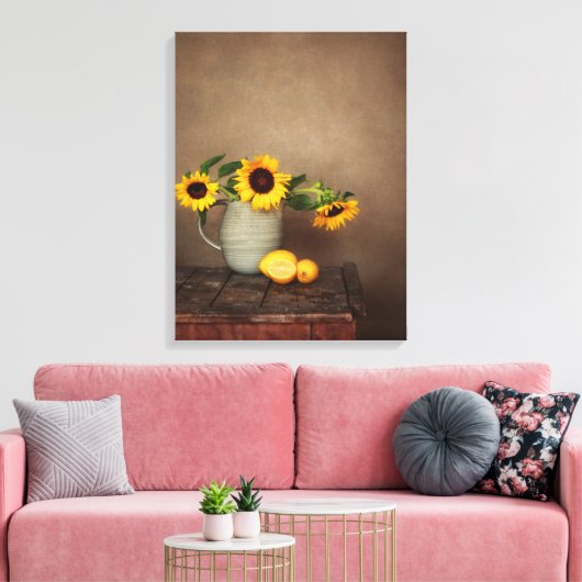 Rustieke zonnebloemen en citroenen canvas afdruk (Insitu (Woonkamer))