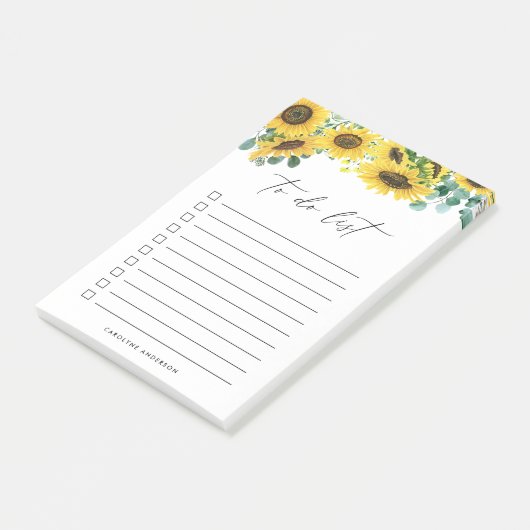 Rustieke zonnebloemen en eucalyptus gepersonalisee post-it® notes (Schuin)