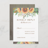 Rustieke Zonnebloemen en Hout Wedding RSVP Kaart (Voorkant / Achterkant)