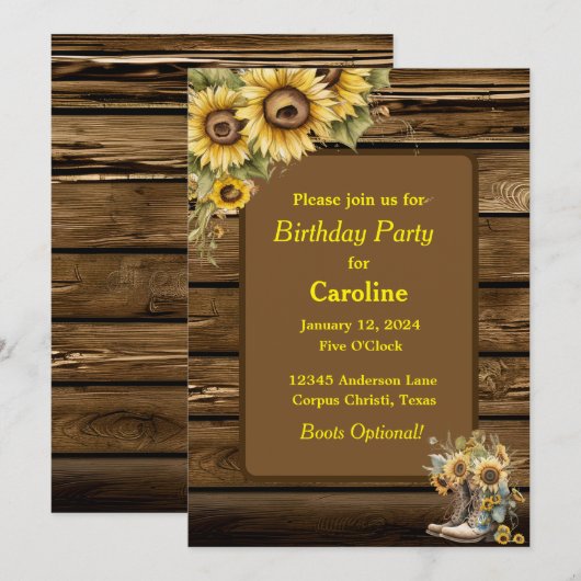  rustieke zonnebloemen en laarzen verjaardagsfeest kaart (Voorkant / Achterkant)