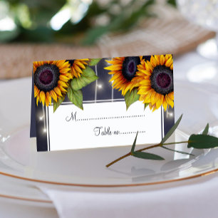 Rustieke zonnebloemen en lichten bruiloft tafel pl plaatskaartje