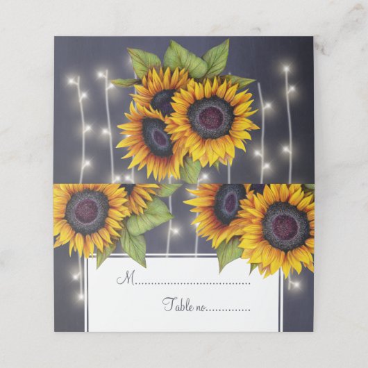 Rustieke zonnebloemen en lichten bruiloft tafel pl plaatskaartje (Buitenkant ongevouwen)