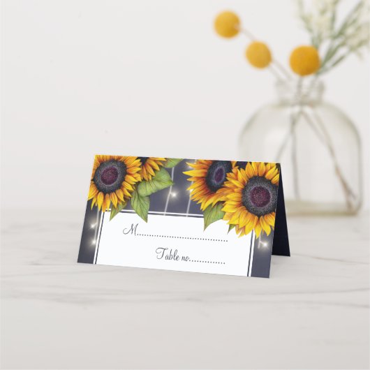 Rustieke zonnebloemen en lichten bruiloft tafel pl plaatskaartje (Voorkant)