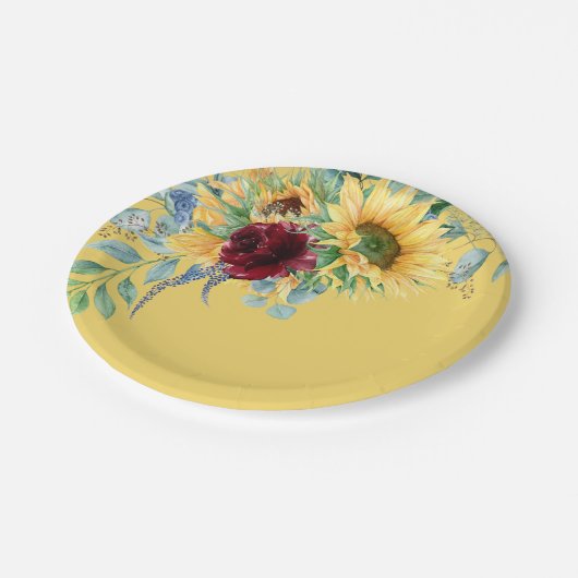 Rustieke zonnebloemen en rozen bloem geel papieren bordje (Gekanteld)