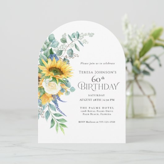 Rustieke Zonnebloemen en Rozen Bloemen 60e Verjaar Kaart (Staand voorkant)
