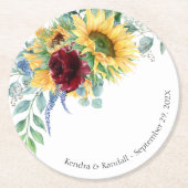 Rustieke Zonnebloemen en Rozen Bloemen Bruiloft Ro Ronde Kartonnen Onderzetter (Voorkant)