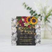 rustieke zonnebloemen en rozen houten bruiloft kaart (Staand voorkant)