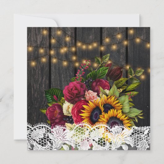 rustieke zonnebloemen en rozen houten bruiloft kaart (Achterkant)