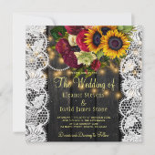 rustieke zonnebloemen en rozen houten bruiloft kaart (Voorkant)