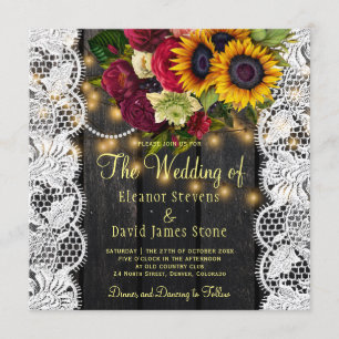  rustieke zonnebloemen en rozen houten bruiloft kaart