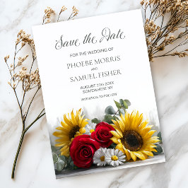 Rustieke Zonnebloemen en Rozen Huwelijk Opslaan de Save The Date
