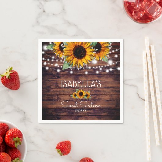 Rustieke Zonnebloemen en Twinkle Lights Sweet Sixt Servet (Insitu)