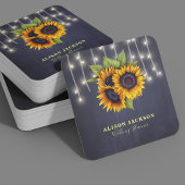 Rustieke zonnebloemen en verlichting marine bruilo vierkante visitekaartje