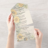 Rustieke zonnebloemen en wijnstokken all in one uitnodiging (Afscheurbaar)