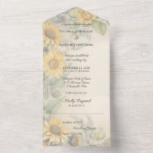 Rustieke zonnebloemen en wijnstokken all in one uitnodiging (Binnen)