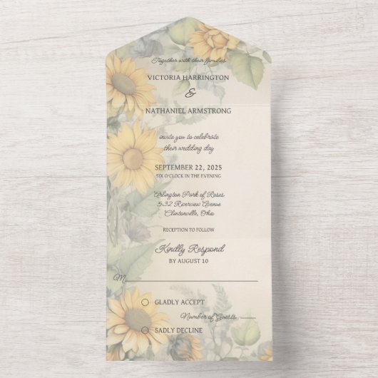 Rustieke zonnebloemen en wijnstokken all in one uitnodiging (Binnen)