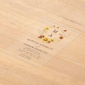 Rustieke Zonnebloemen en Wildflowers Monogram Huwe Acryl Uitnodigingen (Laagn)