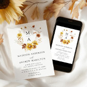 Rustieke Zonnebloemen en Wildflowers Monogram Huwe Kaart