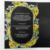 Rustieke zonnebloemen Eucalyptus 3 in 1 zwart brui Drieluik Uitnodiging (Binnenzijde eerst)