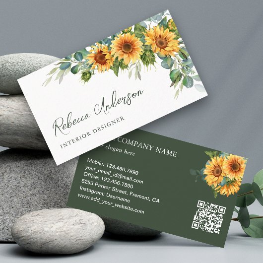 Rustieke zonnebloemen Eucalyptus QR-code Visitekaartje