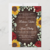 Rustieke Zonnebloemen Eucalyptus Rood Rose Hout Br Kaart (Voorkant)