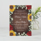 Rustieke Zonnebloemen Eucalyptus Rood Rose Hout Br Kaart (Staand voorkant)