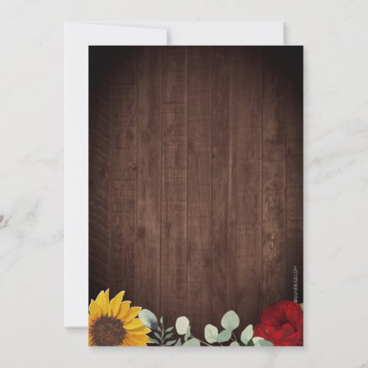 Rustieke Zonnebloemen Eucalyptus Rood Rose Hout Br Kaart (Achterkant)