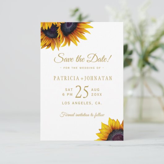 Rustieke zonnebloemen FOTO opslaan van de datum br Save The Date (Staand voorkant)