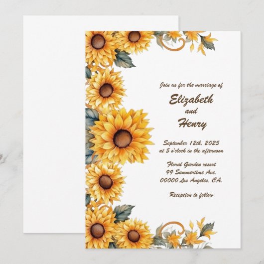 Rustieke zonnebloemen: Gepersonaliseerde bruiloft  Kaart (Voorkant / Achterkant)