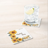 Rustieke zonnebloemen: gepersonaliseerde bruiloft  kartonnen onderzetters (Insitu)