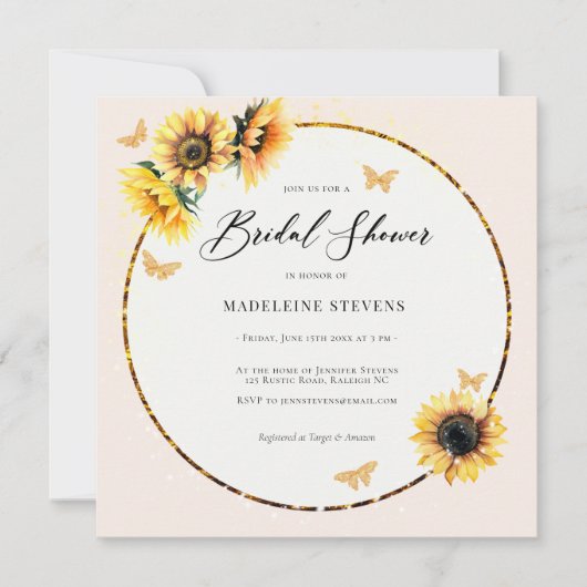 Rustieke Zonnebloemen Gouden Butterfy Boho Vrijgez Kaart (Voorkant)