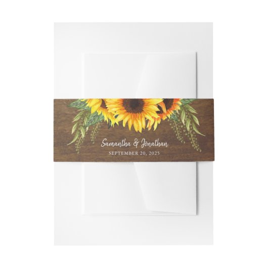 Rustieke Zonnebloemen Handschrift Kalligrafie Trou Uitnodigingen Wikkel (Voorkant Voorbeeld)