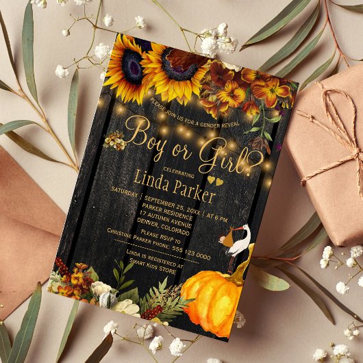Rustieke zonnebloemen herfst baby shower Geslacht  Kaart