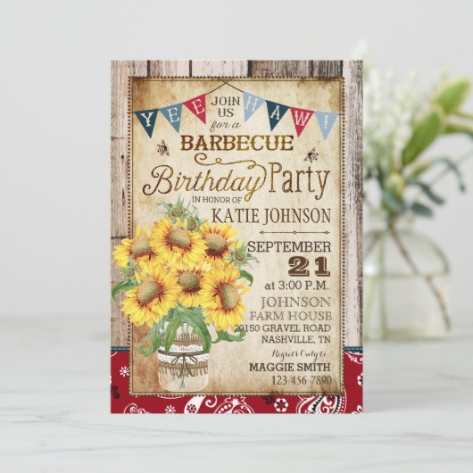 Rustieke Zonnebloemen Hout Bandanna Verjaardag Kaart (Staand voorkant)